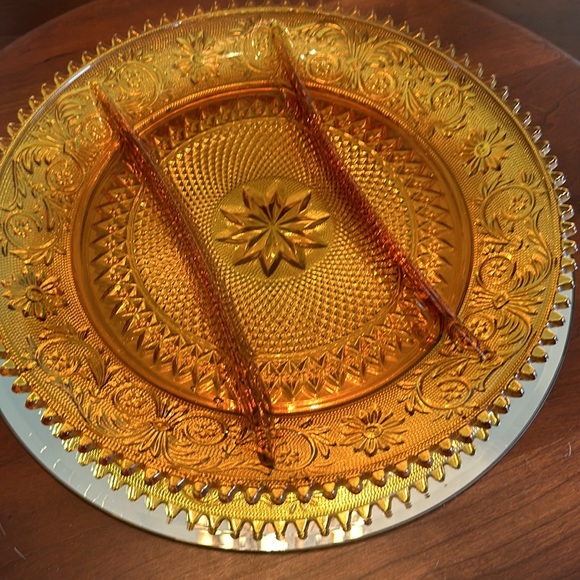 Indiana Glass Tiara Amber 12” Serving Divided Serving Platter Vintage - Picture 6 of 6